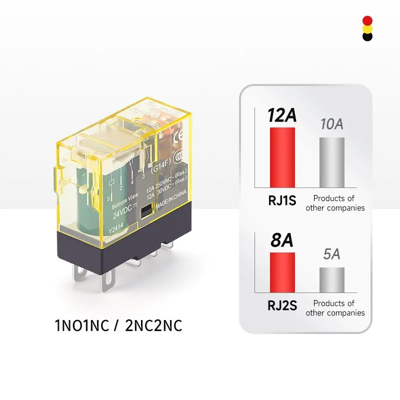 ENMG RJ1S RJ2S Thin Power Relay 12A 8A 24VDC 220VAC 1NO1NC 2NO2NC Electromagnetic Relay with DIN Rail Socket LED Indicator