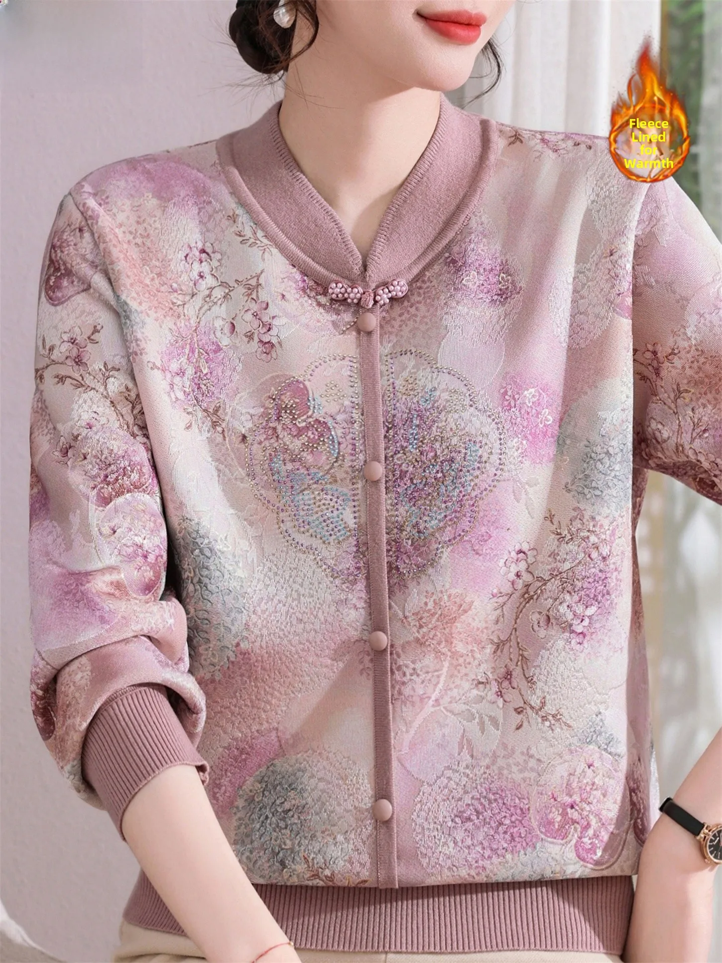 

Thiened Fce Lined Inteated Velvet Flower Top Mommy Sle Autumn Winter Warm Base Layer irt for Middle Aged Women