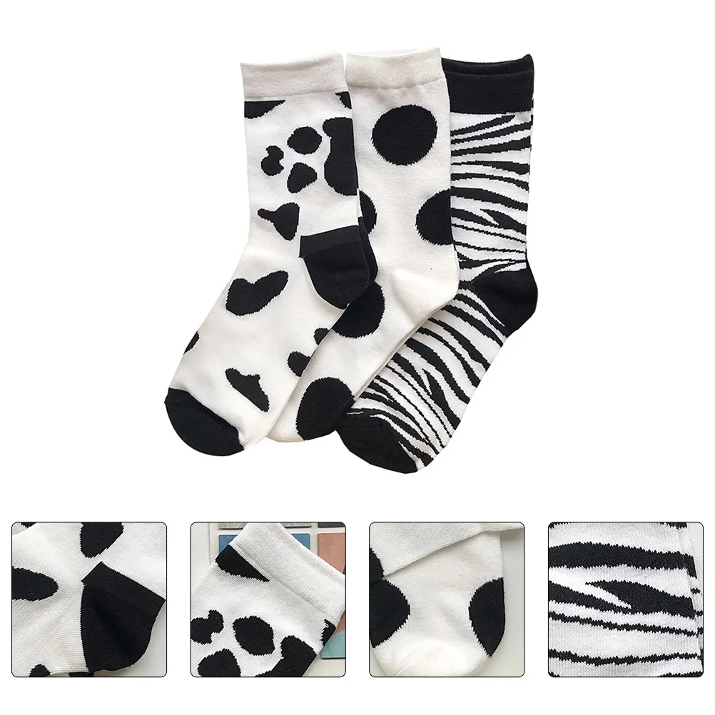 3 pièces chaussettes en coton mi-mollet longueur bas chauds pour les filles Style japonais motif de vache hiver automne chaussettes fille bas