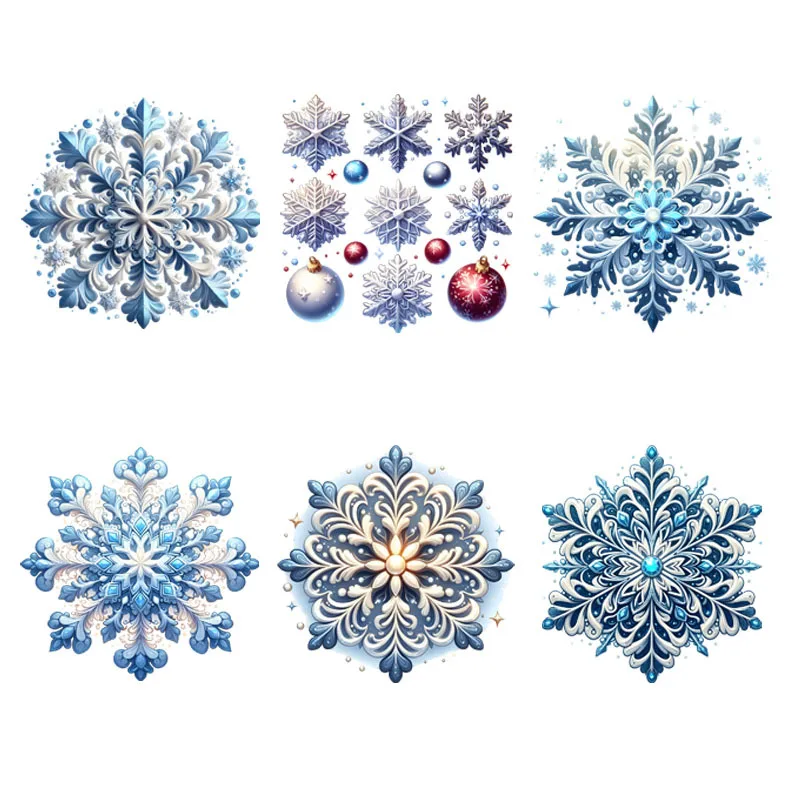

Christmas Dreamy Winter Snowflake DIY Iron On Heat Transfer Sticker For Clothes Pinted Vinyl Thermal Washable T-Shirt Appliques
