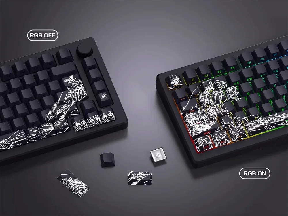 Ukiyo-e black keycap Original highly sublimated customized keycap set Suitable for HI75 hi8 68 84 87 96 104