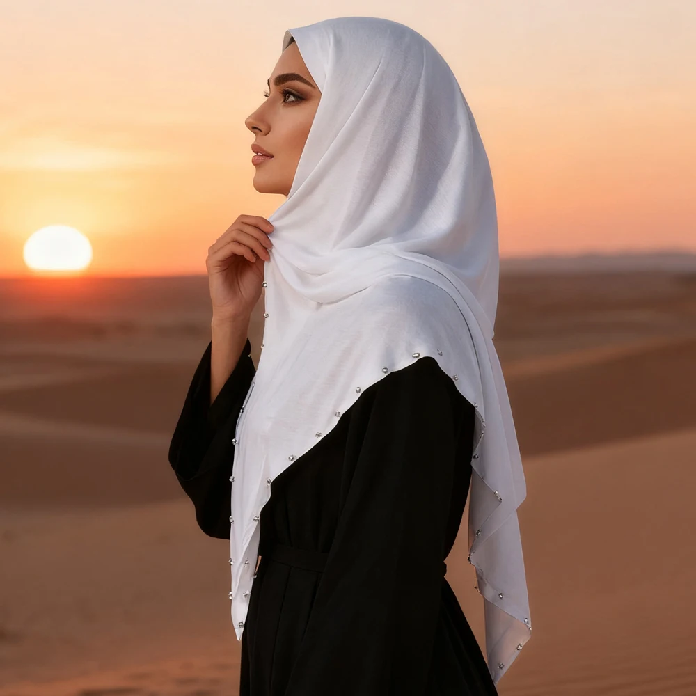 

Рамадан с бусинами, Джерси, хиджаб, мгновенный шарф для мусульманских женщин, хиджабы, мягкая повязка на голову, ислам Амира, тюрбан, женский платок, никаб, Nikab