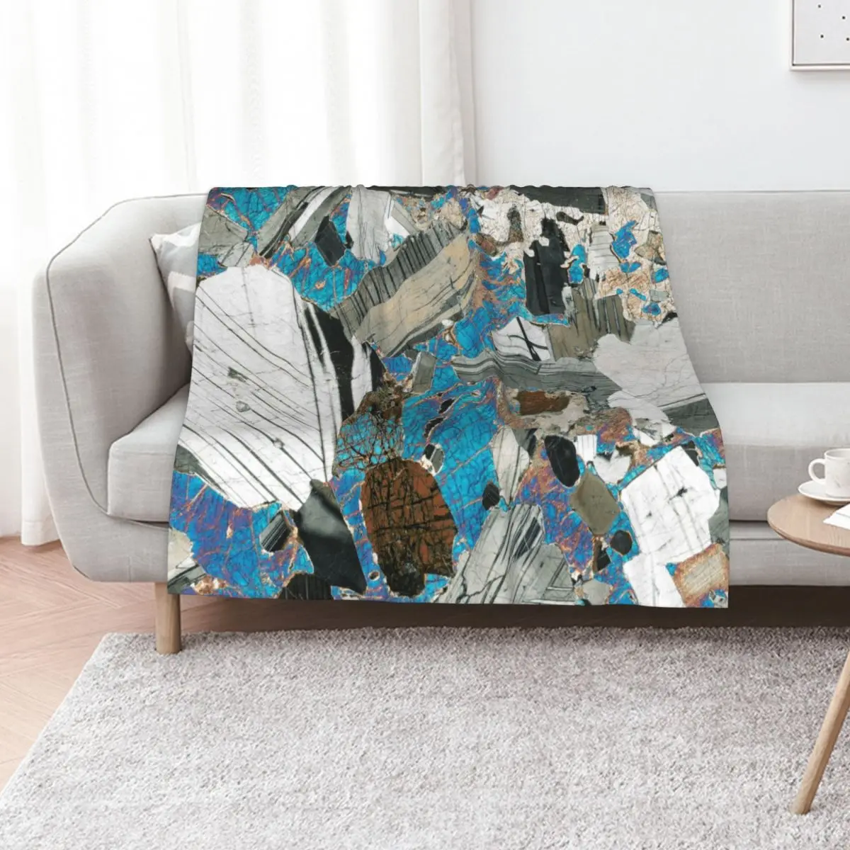 Gabbro from Huntly, Scotland rock thin section microscope photo - Scottish geology gift Throw Blanket Flannel Fabric Blankets