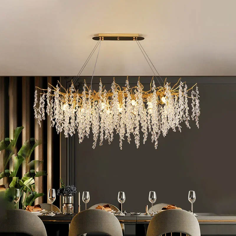 ramo de arvore lustre de cristal redondo dourado elegante led moderno luxo longo teto sala de estar 01