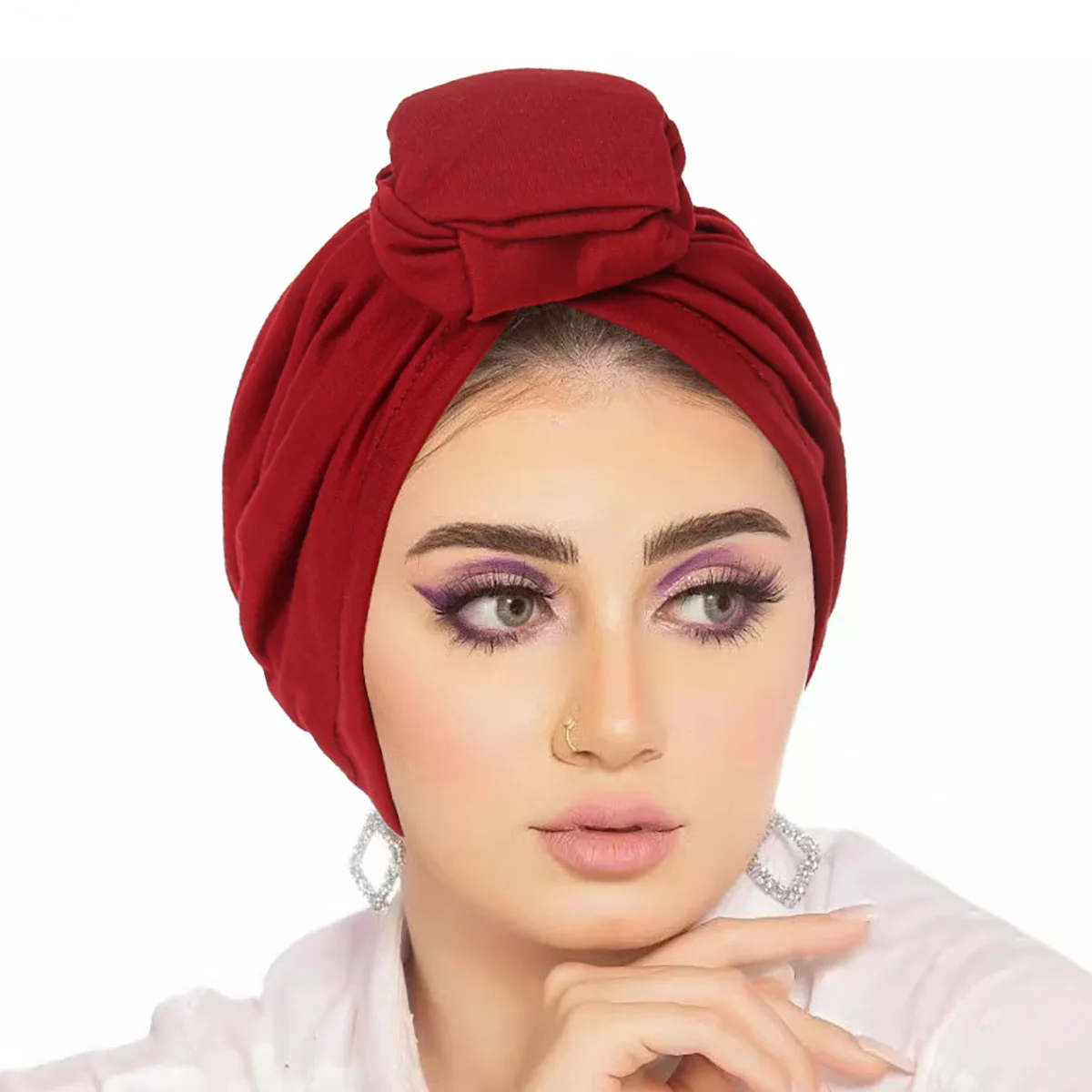 الهندي عقدة عمامة الإناث باندانا Headbands الكيماوي قبعة المرأة المسلمة الحجاب قبعة السيدات الإسلامية أشرطة رأس الحجاب بونيه بيني