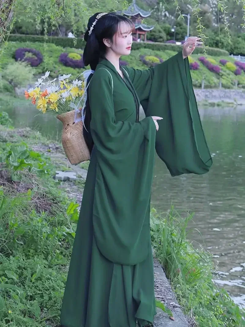 Женский костюм Hanfu с воротником и юбкой до талии, летний костюм в китайском стиле, традиционный костюм с зеленой юбкой феи