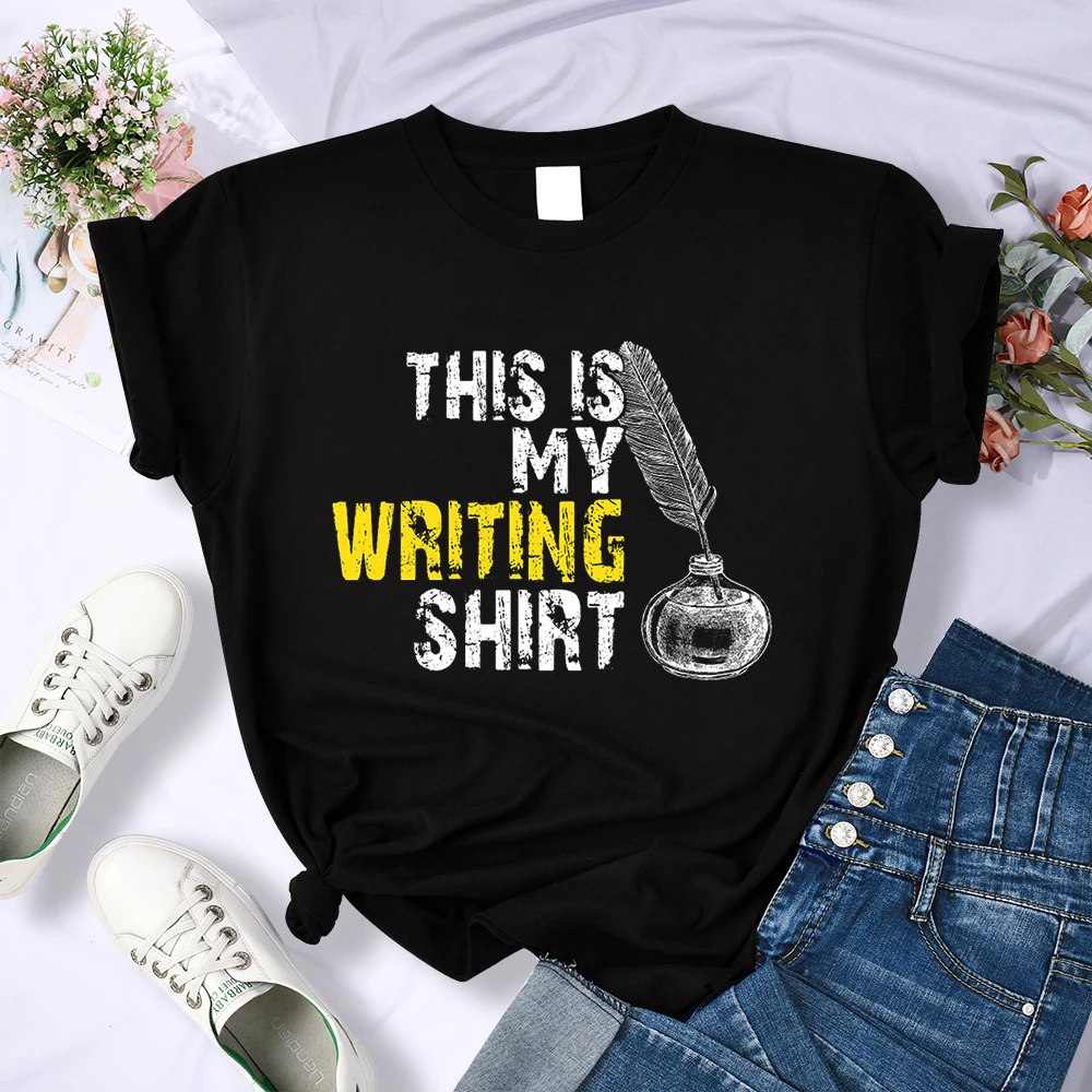 This Is My Writing Shirt Retro Feather Pen T Shirt Women Summer Cool T-Shirt Hip Hop Breathable T Shirt fashion Casual Crop Top