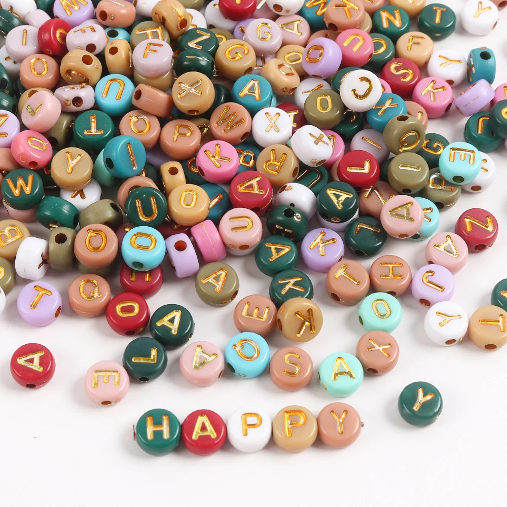 100pcs Mixed Letter Acrylic Beads Round Flat Loose Spacer Alphabet Beads For Jewelry Making Diy Bracelet Necklace Accessories