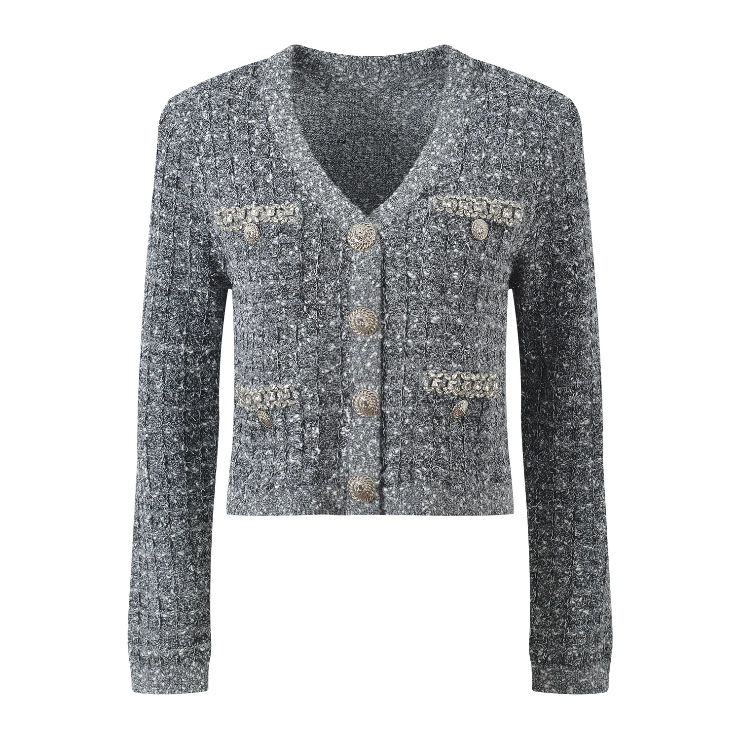 2025 Autumn New Arrival French  Top Coat with Diamond-embellished Buttons Elegant V-neck Stylish and Versatile Outerwear