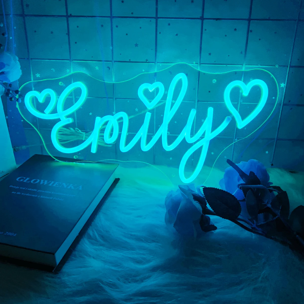 Three heart-shaped neon signs in English for couples to propose, confession bedroom decoration to create atmosphere