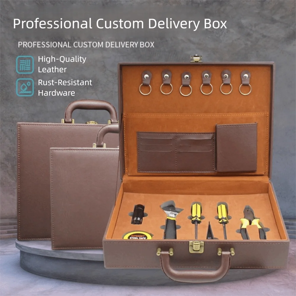 

PU Leather Room Delivery Box Large Capacity Card Slot Handheld Document Storage Box Multifunctional Pen Slot Business File Box