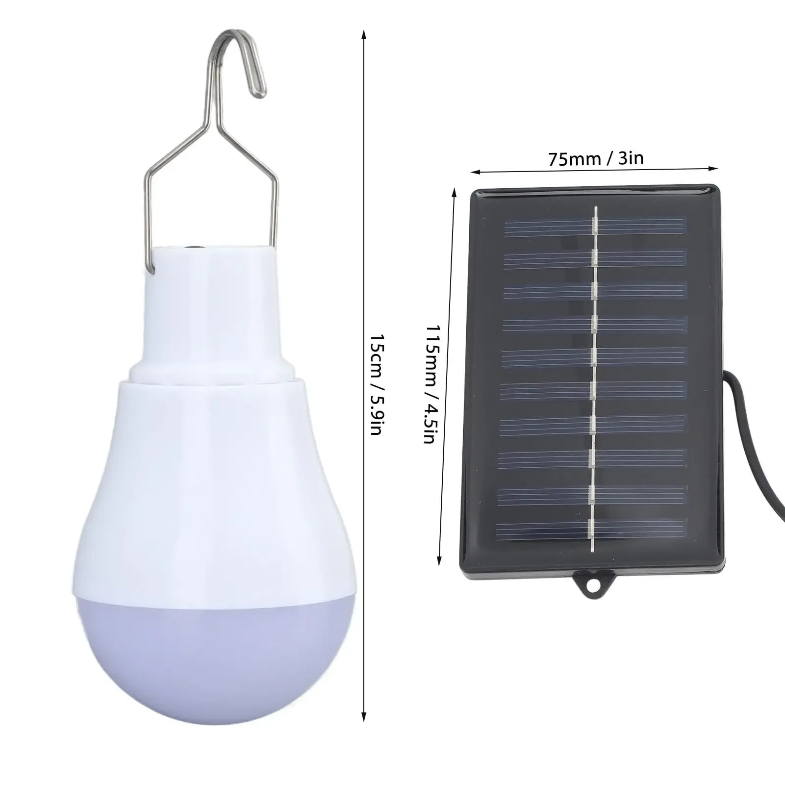 Solar Light Bulb with Polycrystalline Solar Panel LED Bulb ABS White Light 500mAh Battery Hook Design for Emergency Camping Tent