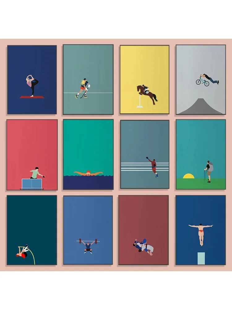 Affiche de boxe de basket-ball d'athlète minimaliste moderne, art mural personnalisé, toile de yoga, passionnés de sport, décoration d'intérieur