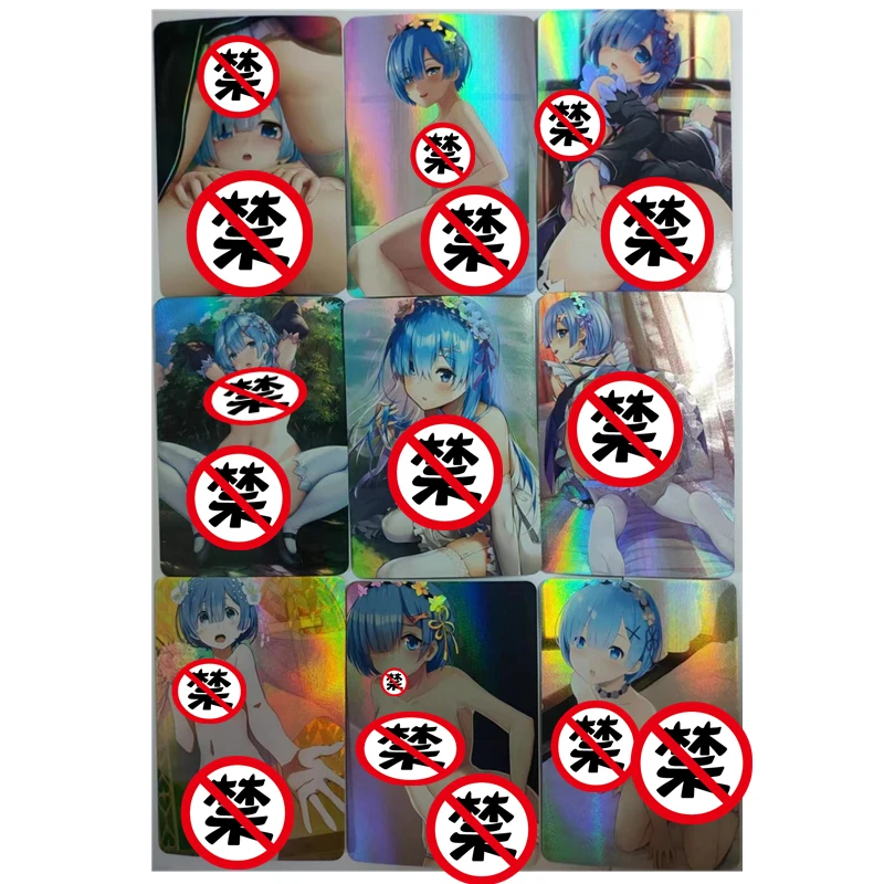 9 unids/set DIY esconder tarjetas de diosa de Anime Re:ZERO Ram Rem ACG tarjeta desnuda Sexy juguete para regalo juego tarjetas de colección de cómic de Anime caseras