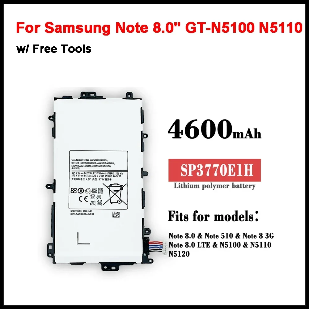  Tablet Battery SP3770E1H For Samsung GALAXY Note 8.0 GT-N5100 N5110 N5120 4600mAh Battery with Tools