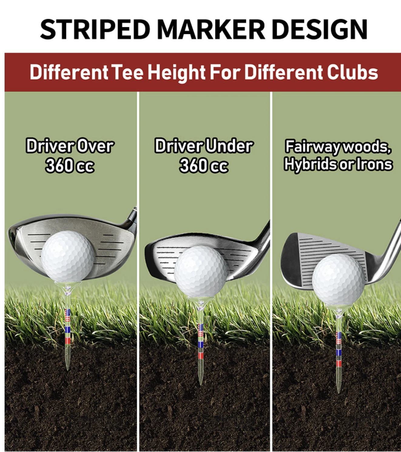 10 Stück lange Golf-Tees, unzerbrechlich, 83 mm, transparent, mit US-amerikanischer Flagge, reduziert Reibung und seitliches Drehen, Golfzubehör. – Detail 3