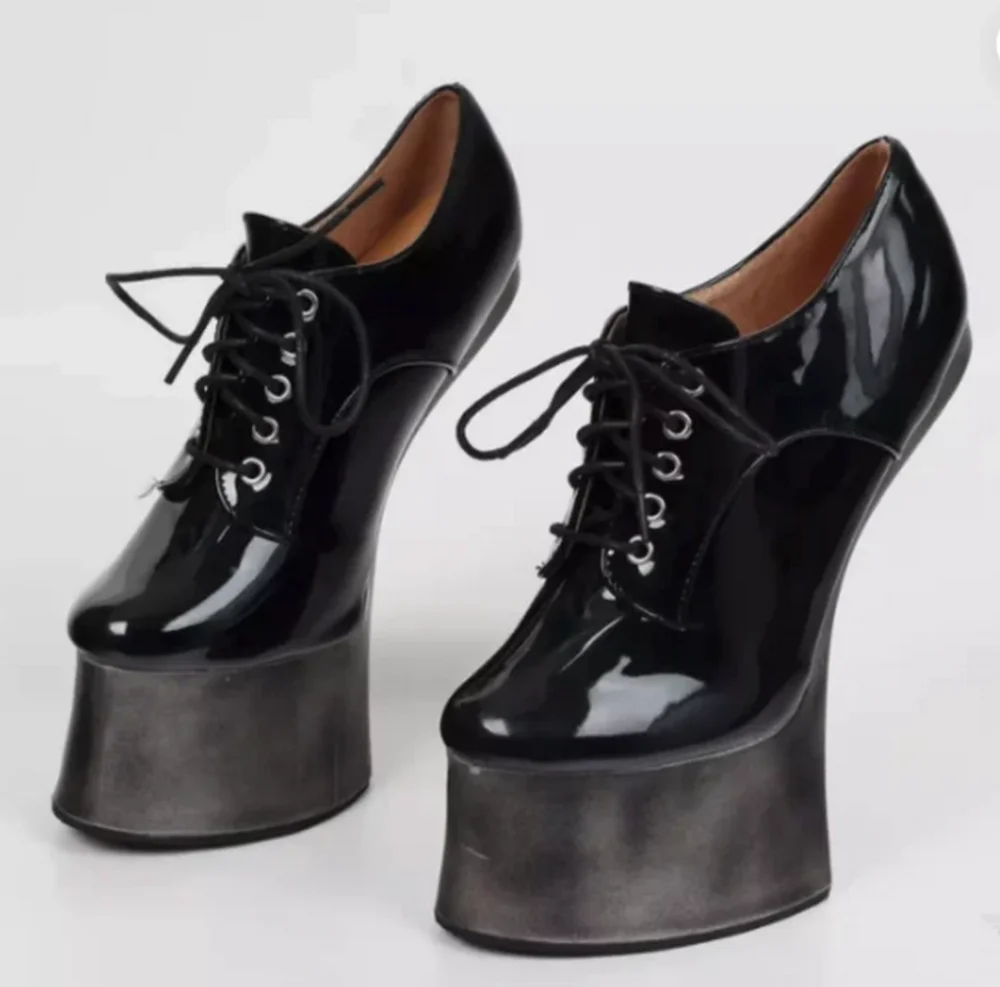 Botas nuas de salto alto de 18cm, botas sem salto de casco fetiche feminino, sapatos de plataforma de pônei de vestir cruzado masculino, renda frontal, cores personalizadas