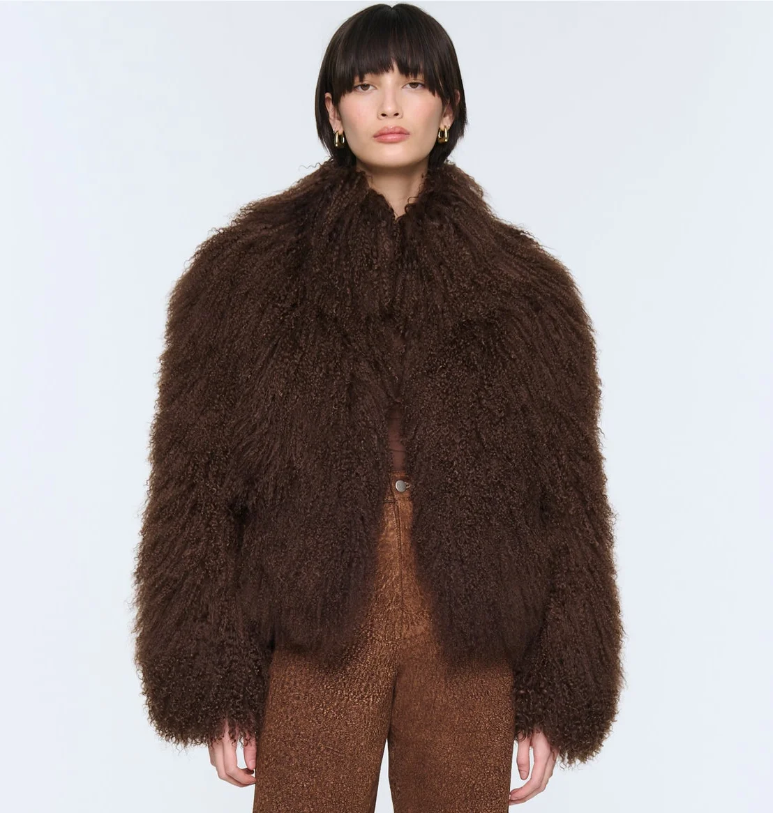 Women's stand-up collar jacket made of Mongolian wool leather