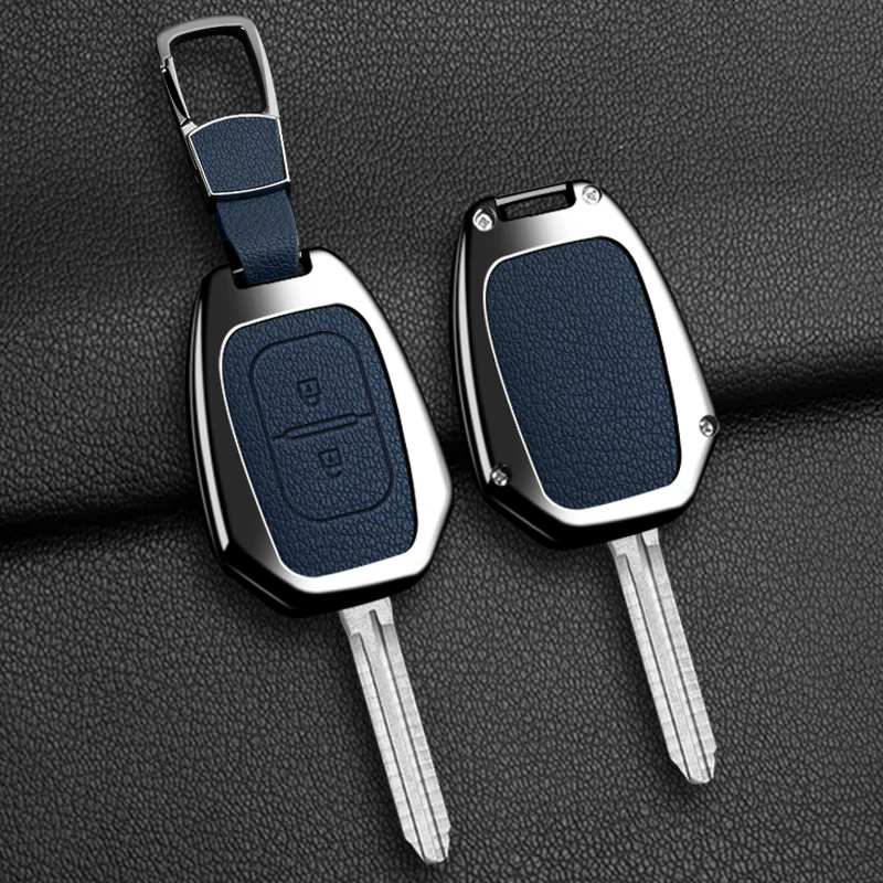 Car Remote Key Case Cover for Renault Kwid Traffic Symbol for Dacia Sandero Logan Duster 2016-2018 Zinc Alloy Leather Keychain