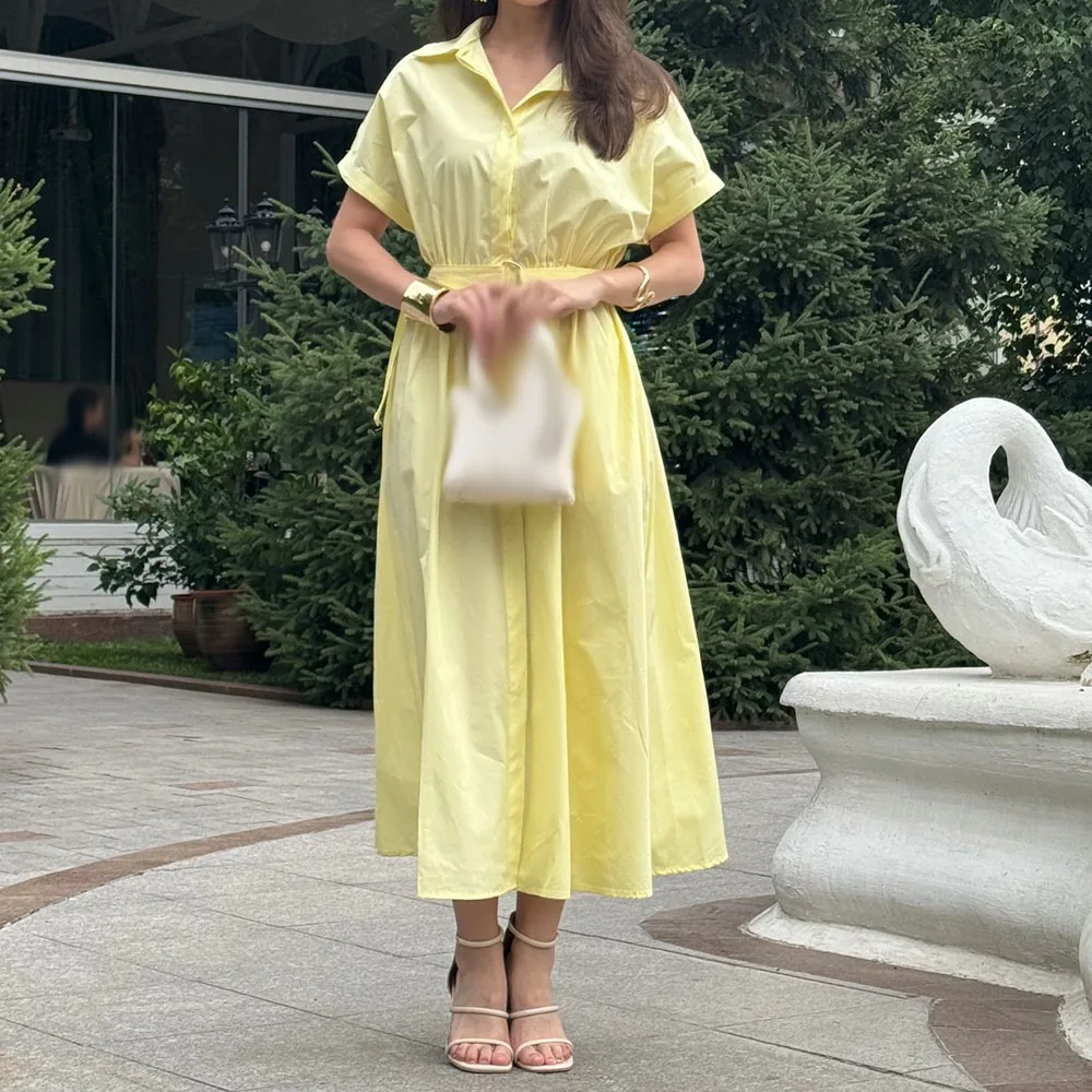 

Customized A-Line Evening Dresses Tea-Length V-Neck Short Sleeve Prom Gown Simple Fashion Sashes Draped Casual Party Gown