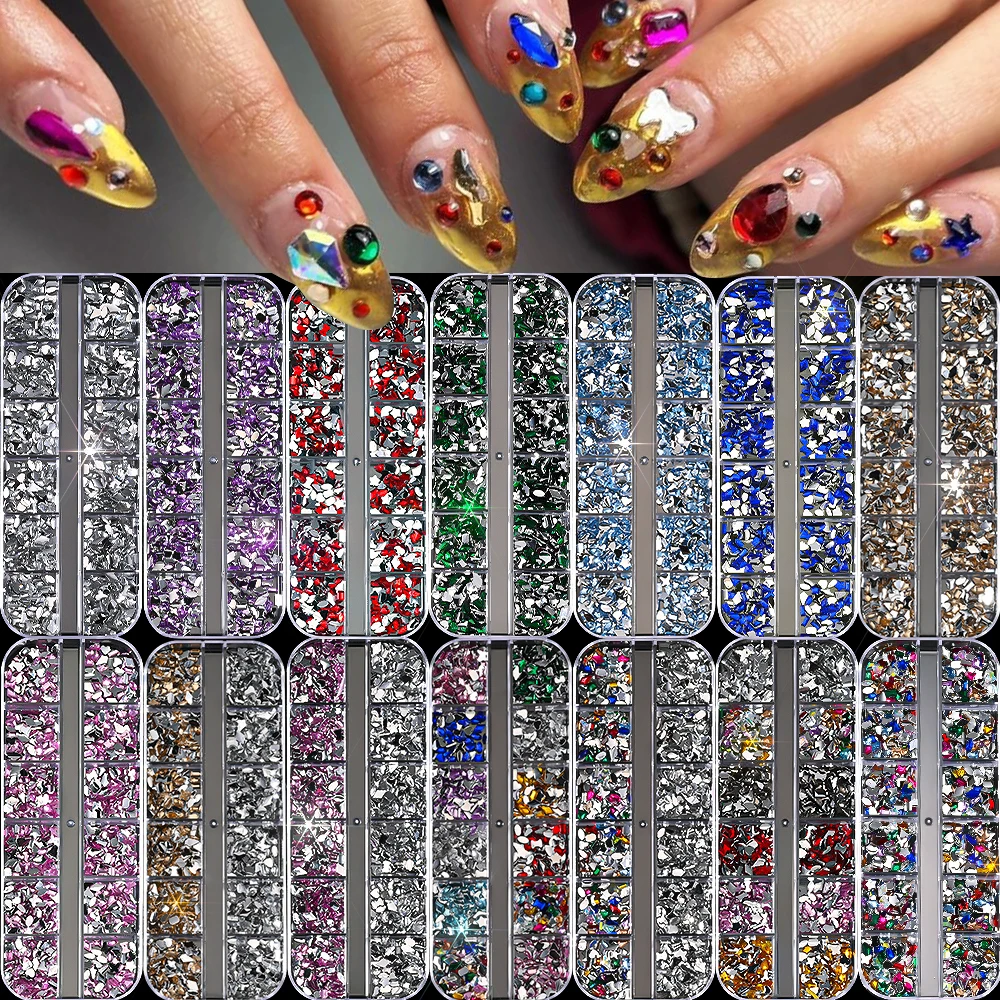 12 grades 3d mix coração/estrela/flor cristal parte traseira plana gemas de unhas colorido brilhante mini strass multi forma unhas diamantes jóias