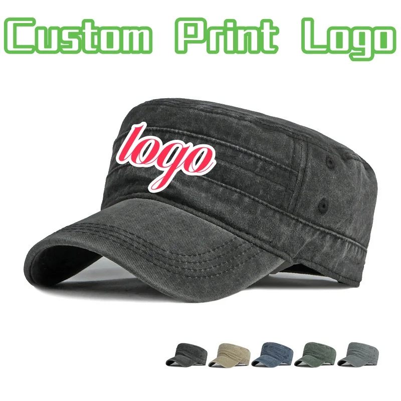 Logo stampato personalizzato Flat Top lavato Do Old Cappello da uomo Casual da donna Berretti a becco d'anatra Trendy Versatile Tendenza Cappelli parasole