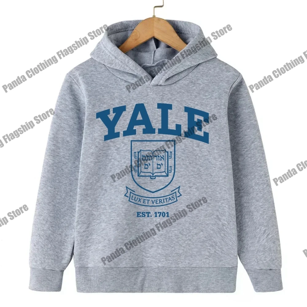Sudadera con capucha para niños con logo universitario de fama mundial, estilo preppy, niño y niña, jersey cálido de manga larga de la Universidad de Yale.