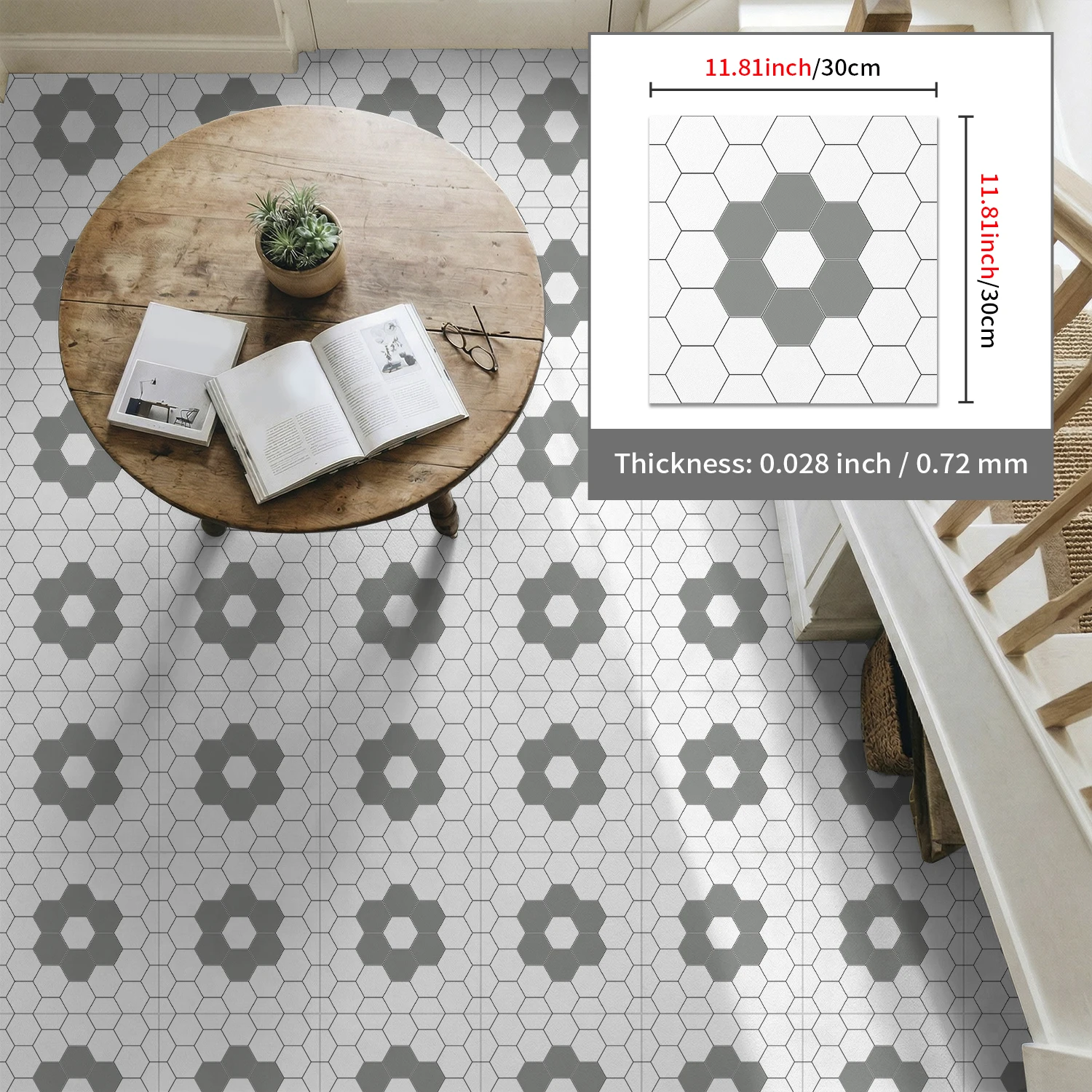 

Modern Hexagon Floor Decals, Upgraded Thickening Self-Adhesive Tile Stickers for Kitchen Bathroom Living Room Decor