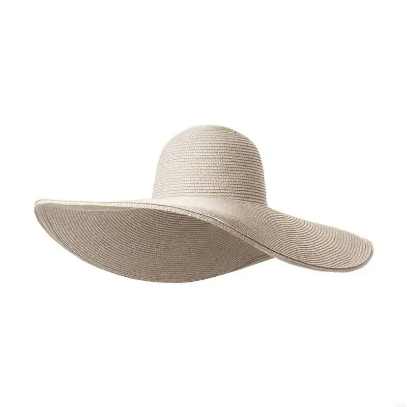 

Women Elegant Floppy for Sun Visor Hat Vintage Big Wide Brim Solid Color Beach C