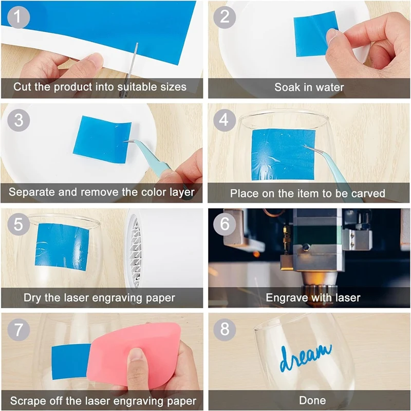 Dimmable Blue Laser Engraving Cor Papel, Adequado para Vidro, Metal, Cerâmica, Artesanato DIY, 39X27cm, 2Pcs