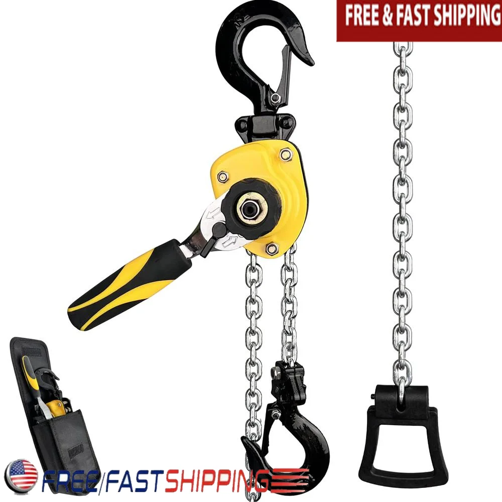 1/4 Ton 550Lbs Capacity Mini Chain Hoist 5FT Lift Portable Ratchet Lever Hoist Vehicle Repair Factory Small Space Outdoor