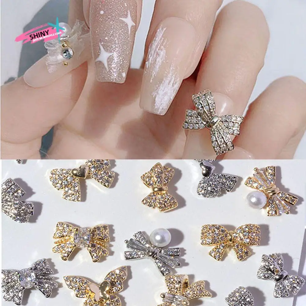 

Flash Bowknots Charms Diamond Pearl Crystal Butterfly Nail Jewelry Manicure Tools Bow Nail Rhinestones DIY Nail Art Decorations