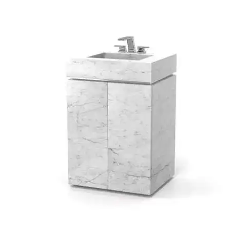 

Modern small apartment cabinet, natural marble integrated floor basin & hotel villa washstand