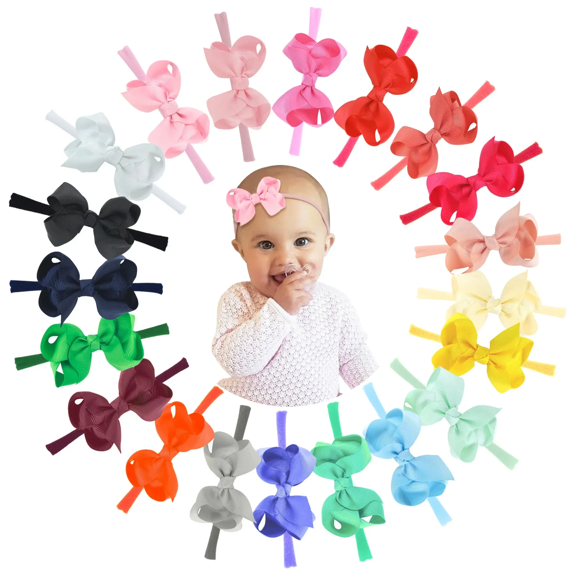 1 pz bambini fiocchi fascia di colore solido per bambino Bowknot ragazze nastro fasce elastiche per capelli turbante fatto a mano copricapo accessori per capelli