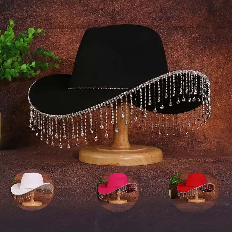 

HongLuan Black Glitter Costume Hat Adult, Cowboy Hats Rhinestone for Woman, Cowboy Cosplay Female Accessories & Cowgirl Cap