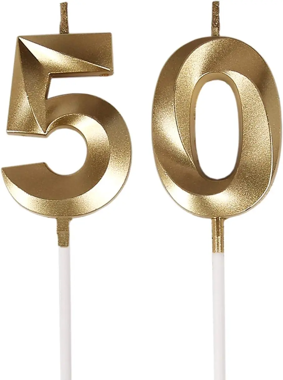 50th Birthday Gold Number 50 Candle Cake Topper for Celebration Decor