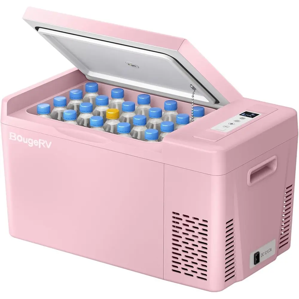 Pink 23Quart Portable Refrigerator, 12 Volt Fridge 22L, Portable Freezer Compressor Cooler 12/24V DC 110~240 Volt AC for Truck V