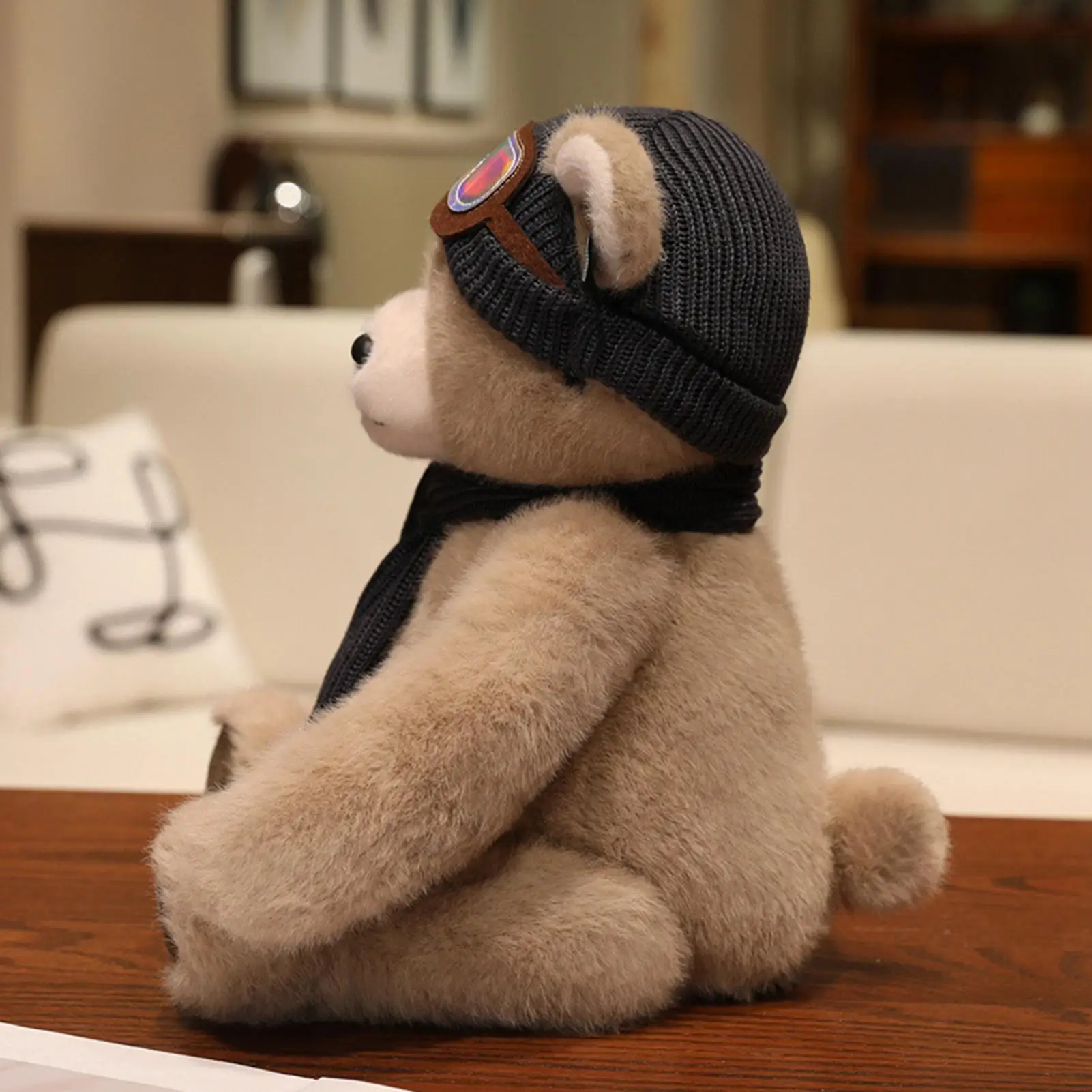 Oso de peluche con sombrero y bufanda, muñeco de peluche, tema de invierno, decoración del hogar para guardería, dormitorio, regalo de cumpleaños y Año Nuevo para niños