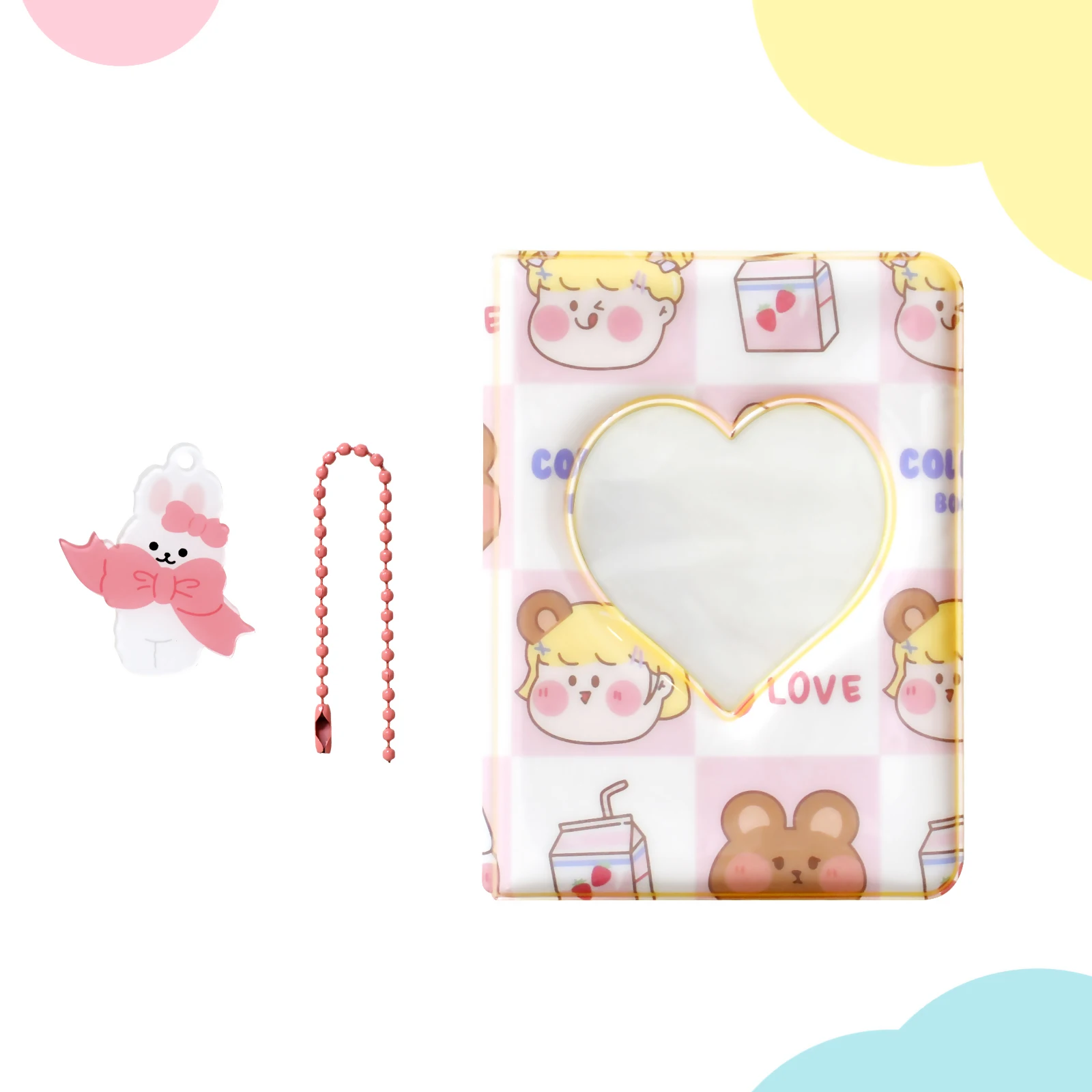 3 Inch Kpop Photocard Binder Holder Mini Photo Album with Cute Pendant Love Heart Hollow Photo Card Holder Photos Collect