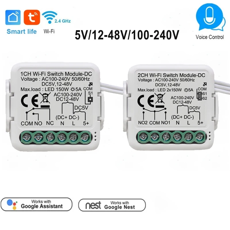 Tuya Smart Trockenkontakt-Schaltmodul DC5V/12-48V AC110-240V DIY-Schutzschalter-Relais Kompatibel mit Alexa Google Home