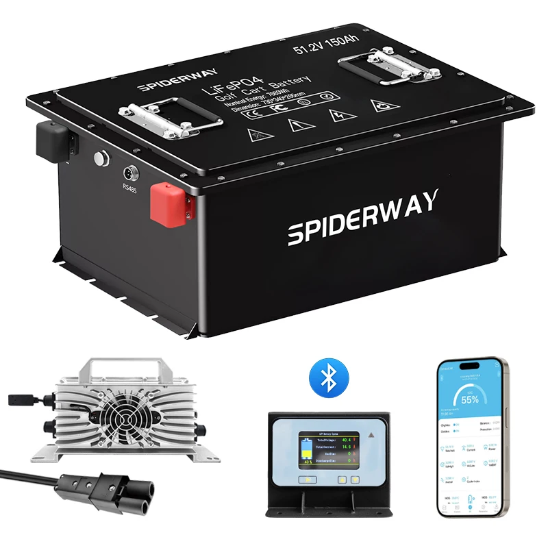48V 150Ah Golf Cart LiFePO4 Lithium Battery for Yamaha G19 G22 with 25A Fast Charge Range up to 75 Miles
