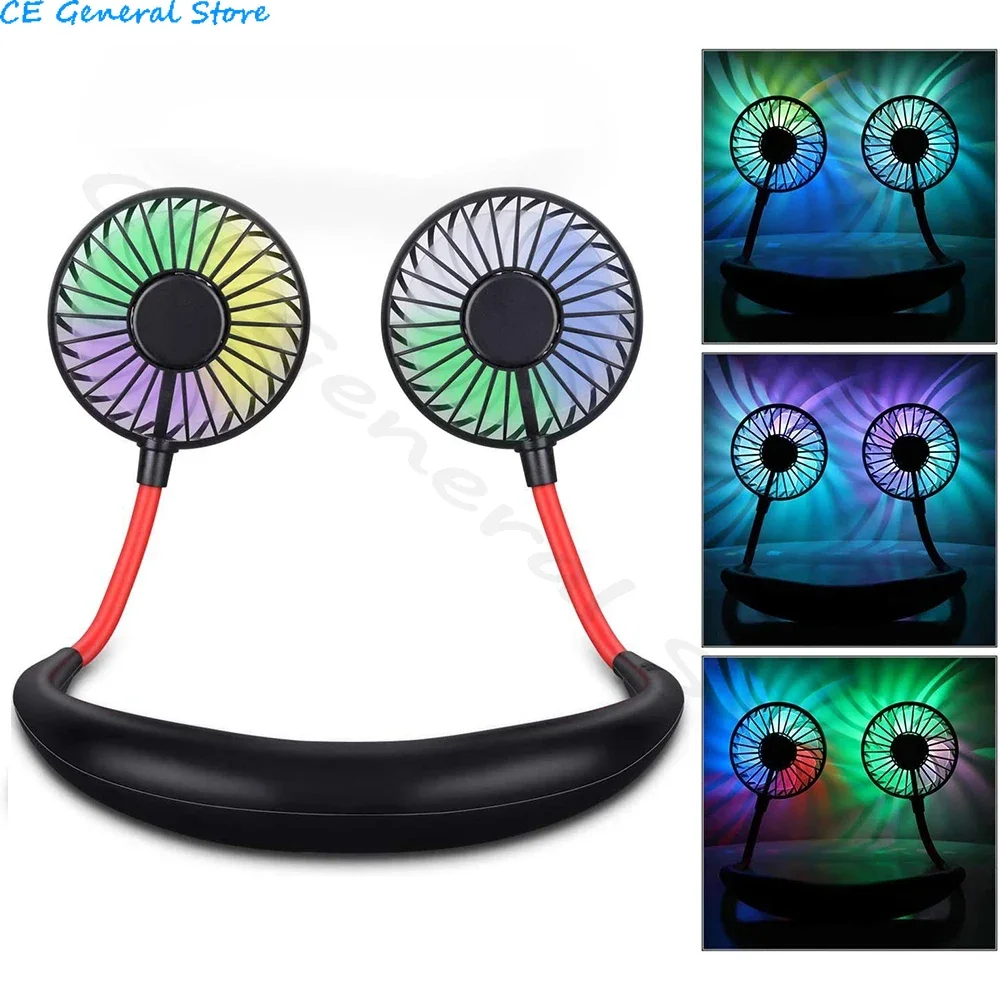 2000mA New Mini Hands-free Neck Band Hands-Free Hanging USB Rechargeable Dual Fan Portable Mini Air Cooler Summer