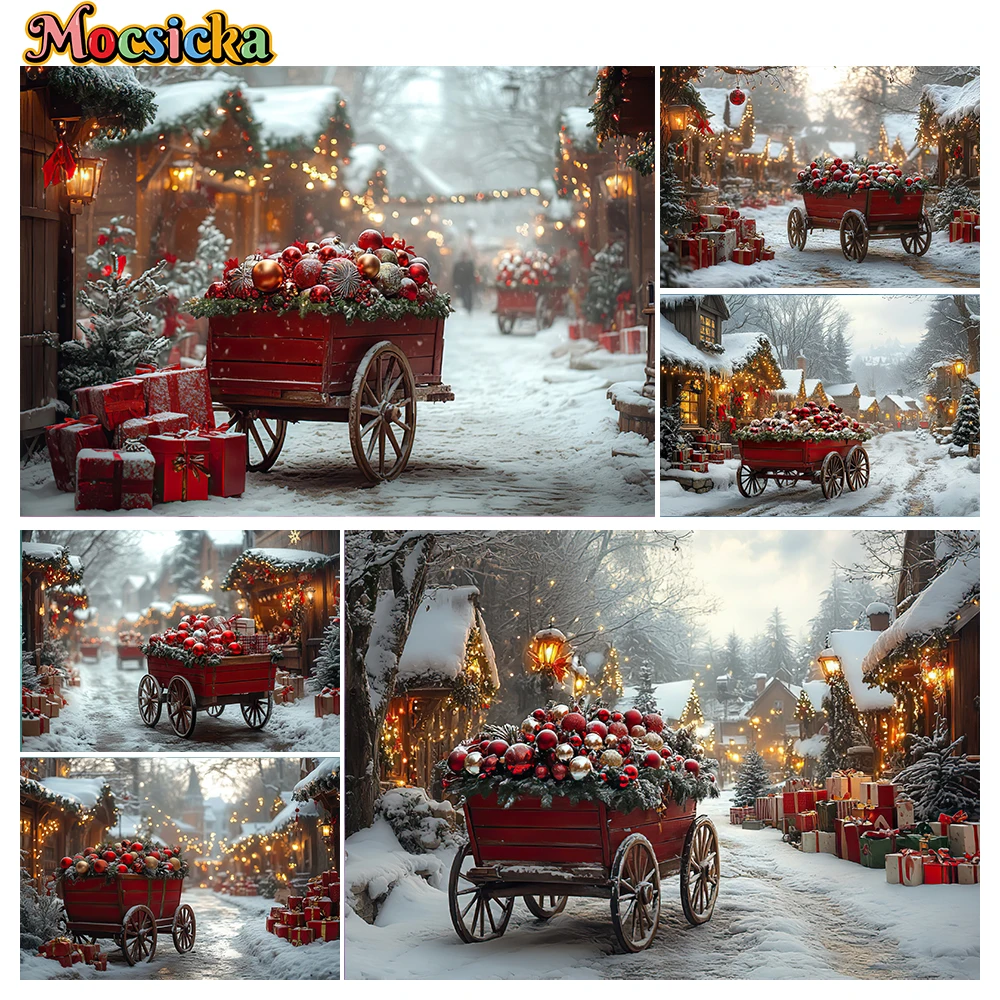 

Mocsicka Winter Christmas Photography Backgrounds Cabin Bells Gifts Holiday Party Family Portrait Photo Backdrops Studio Props