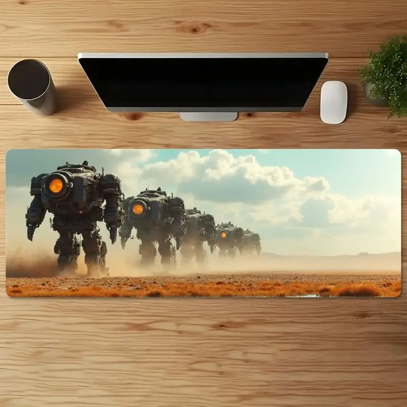 قطعة واحدة من لوحة ماوس الألعاب Sci-Fi Mecha Robot Desert March - مشهد روبوت ملحمي، غير قابل للانزلاق، طباعة عالية الدقة للمكتب والمكتب المنزلي، هدية عيد الميلاد