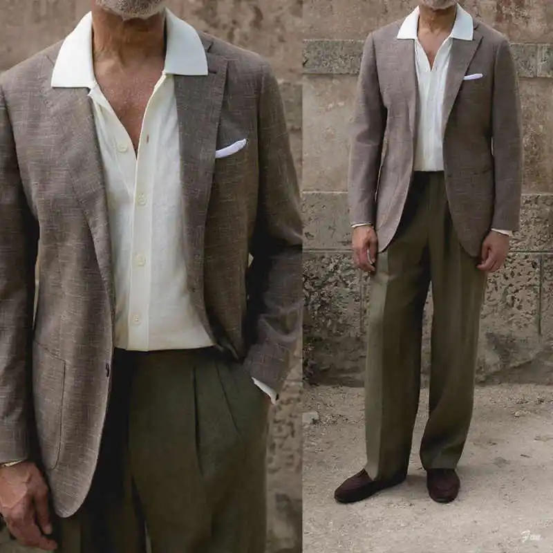 Stylish Textured Fabric Single-Breasted Men's Blazer 2-Piece Set Relaxed-Fit Trousers Casual Office Daily Wear Customized