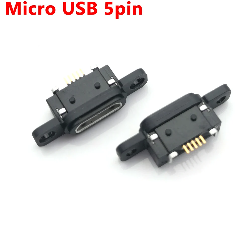 1pcs Micro USB 5pin Charging Jack Socket Dock Port 5P IP67 SMT board Waterproof Female Connector With Screw Hole