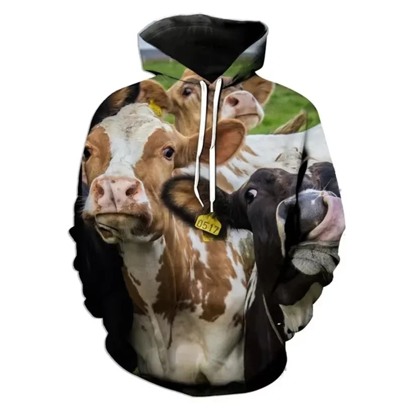 Funny Cow Graphic Hoodies Fashion Spring Autumn Cute Animals 3D Printed Pullovers Mens Kids Streetwear Harajuku Oversized Hoodie