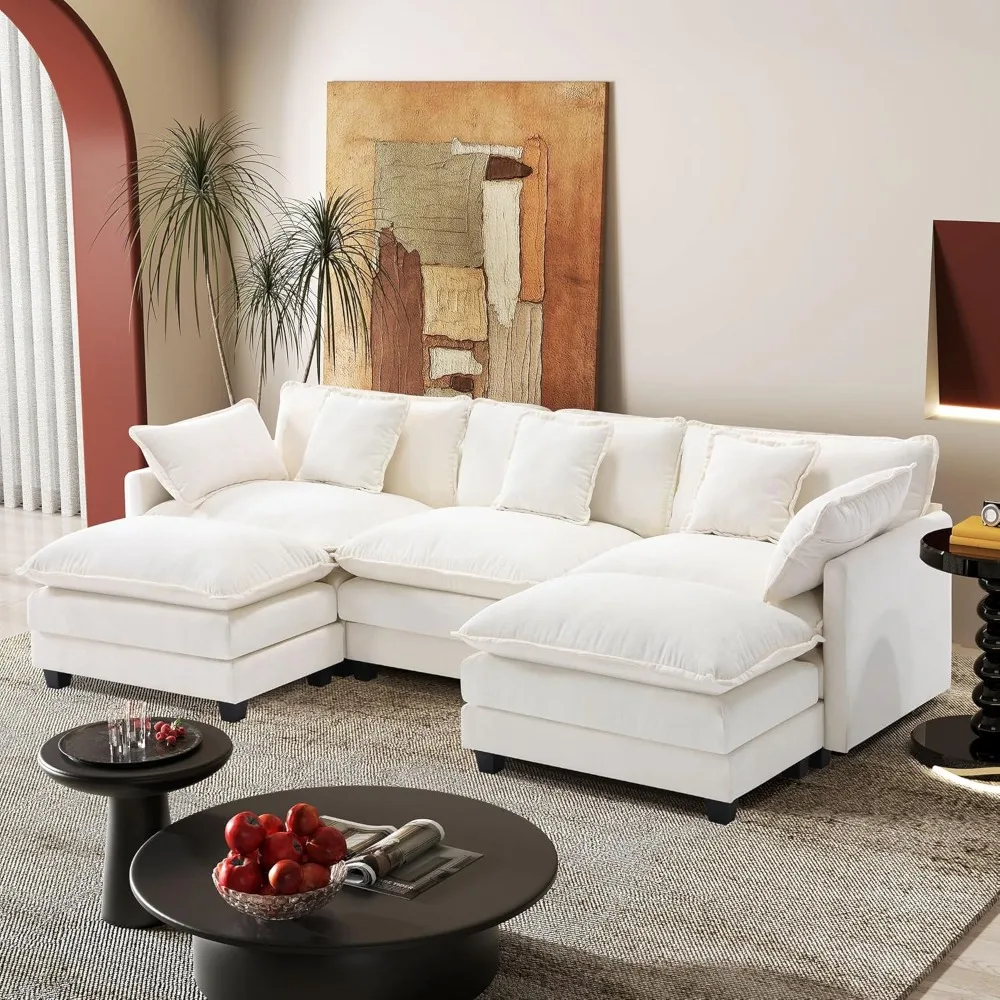 

Luxury 113.4" Modular Sectional Sofa,U Shaped Couch for Living Room,Modern Deep Seat Sofa 3 Seater Chenille Fabric Comfy Cloud