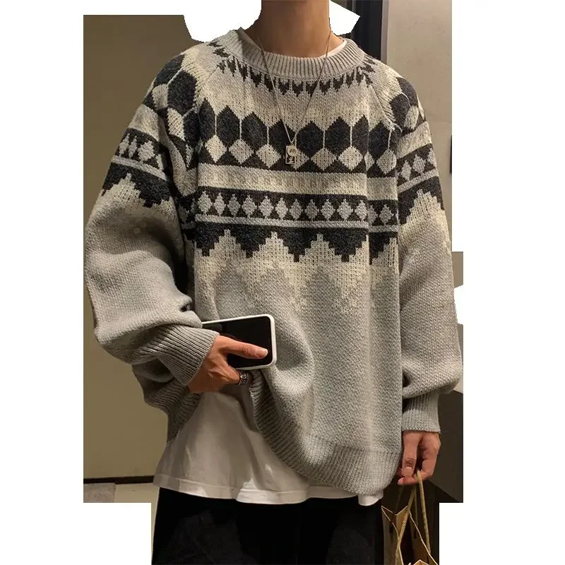 Autumn and winter round neck sweater for men loose lazy and versatile sweater Korean style trendy personalized bottoming sweater