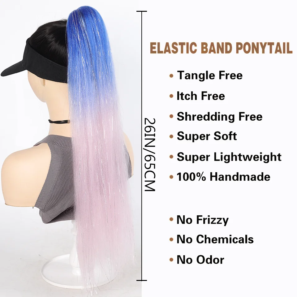 Colorful Ombre Tinsel Ponytail Hair Extension Synthetic Elastic Hair Tie Shiny Hair Piece Festival Party Women Kids
